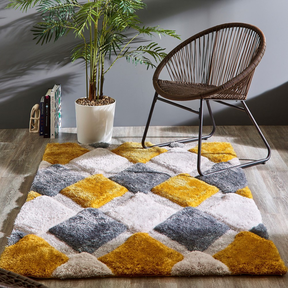 3D GEO Diamond Rugs In Ochre Yellow